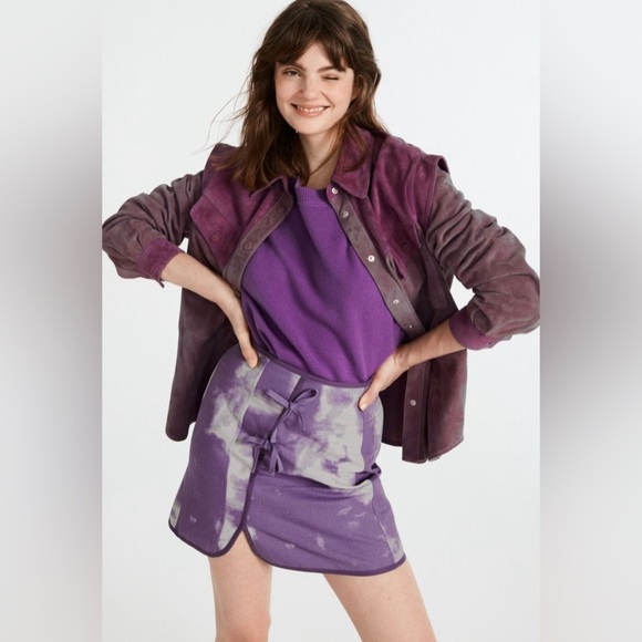 CLAUDIE PIERLOT PARIS COTTON PURPLE TIE DYE WOMENS BOW MINI SKIRT IN VIOLETS - Picture 1 of 13